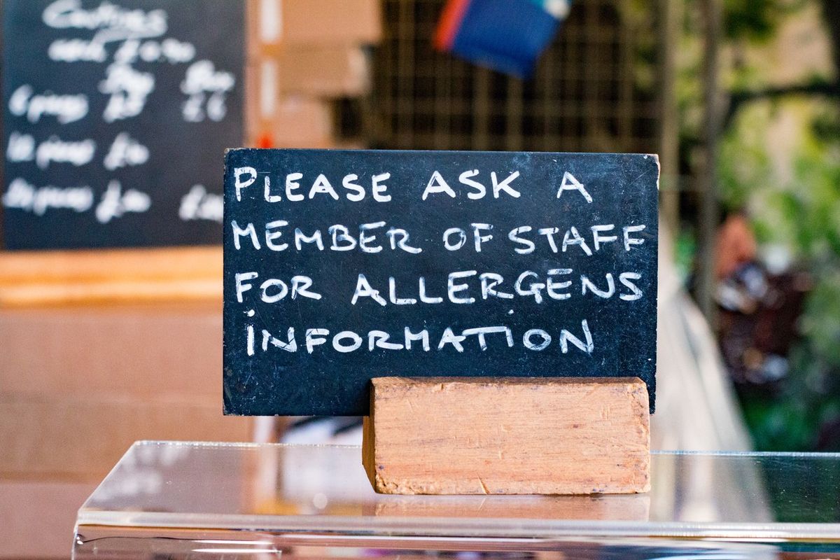 Allergen information displayed on a food business menu in the UK