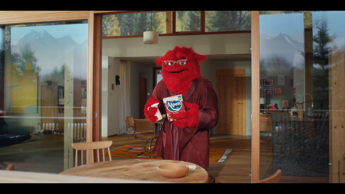 Alpen muesli ad featuring mascot Ralph from the 2025 ‘Grown Up Thing To Do’ campaign