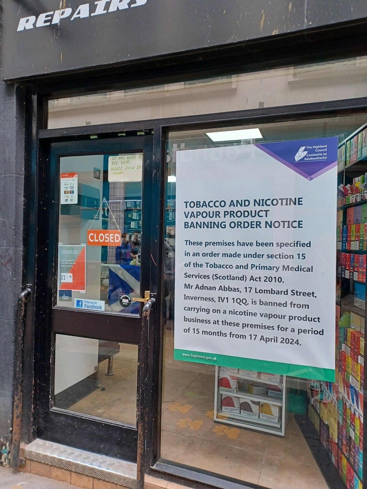 Inverness retailer banned from selling vapes after sales to children