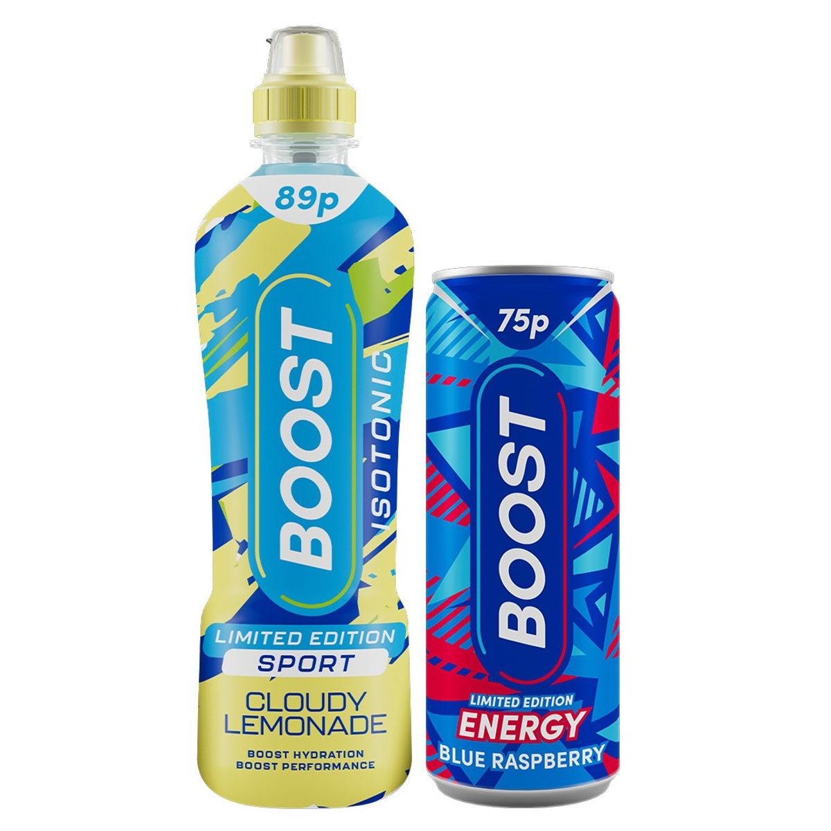 Boost Drinks limited edition Blue Raspberry Energy and Cloudy Lemonade Sport