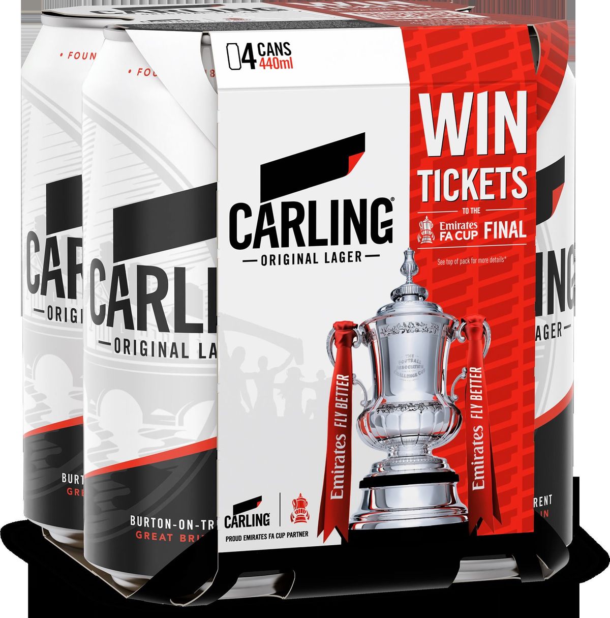 Carling beer promotional packs featuring Emirates FA Cup ticket