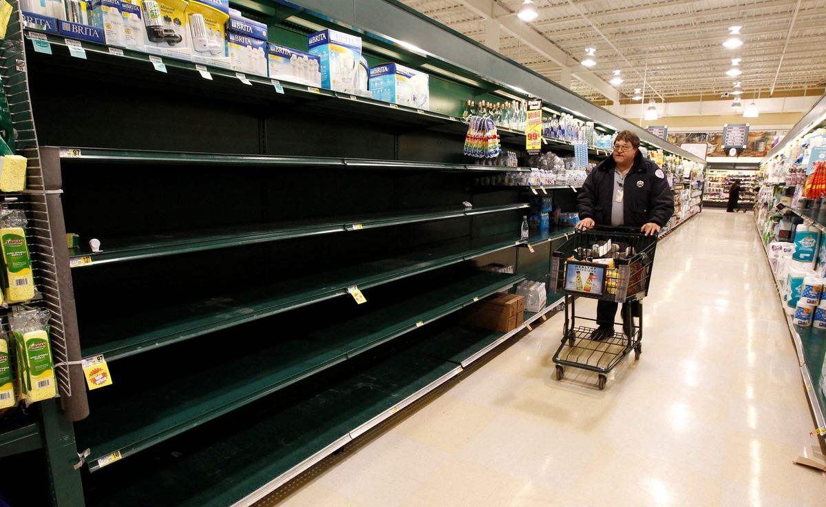 Empty shelves at supermarket 