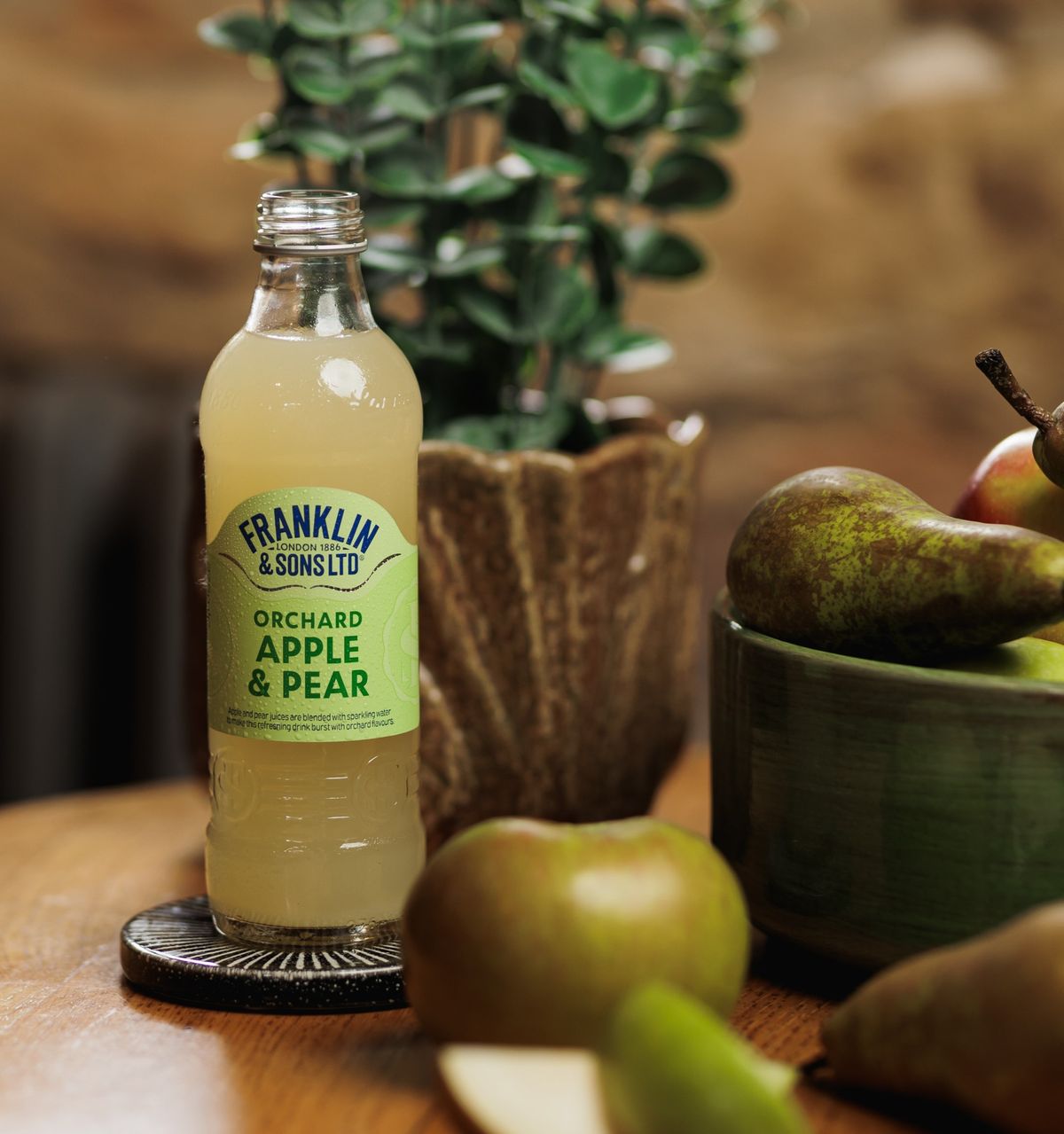  Glass filled with Apple and Pear Soft Drink with ice 