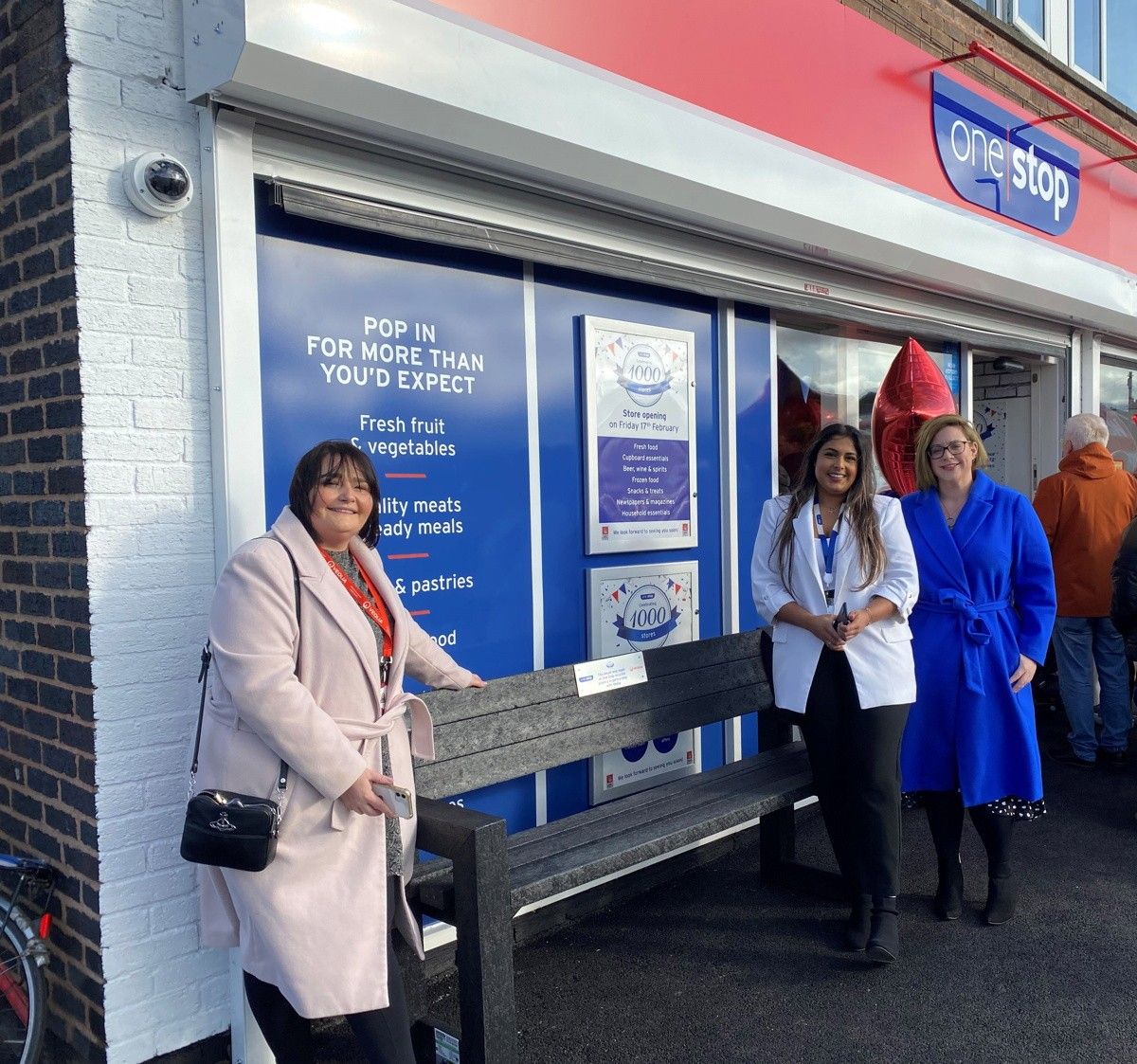 One Stop donates bench made from recycled flower buckets for 1000th store opening   