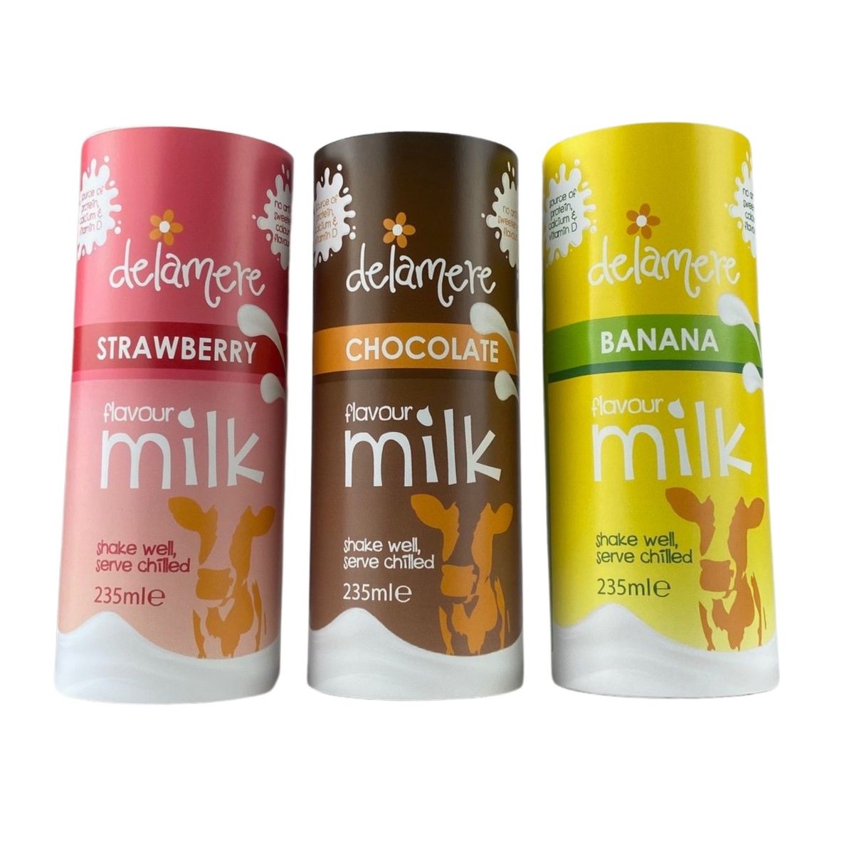 New-style canned packaging for Delamere Flavoured Milk