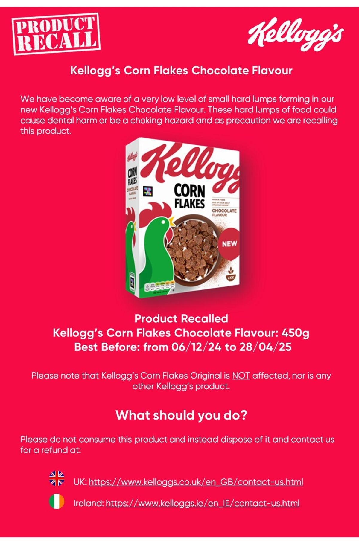 Kellogg’s recalls Kellogg’s Corn Flakes Chocolate Flavour