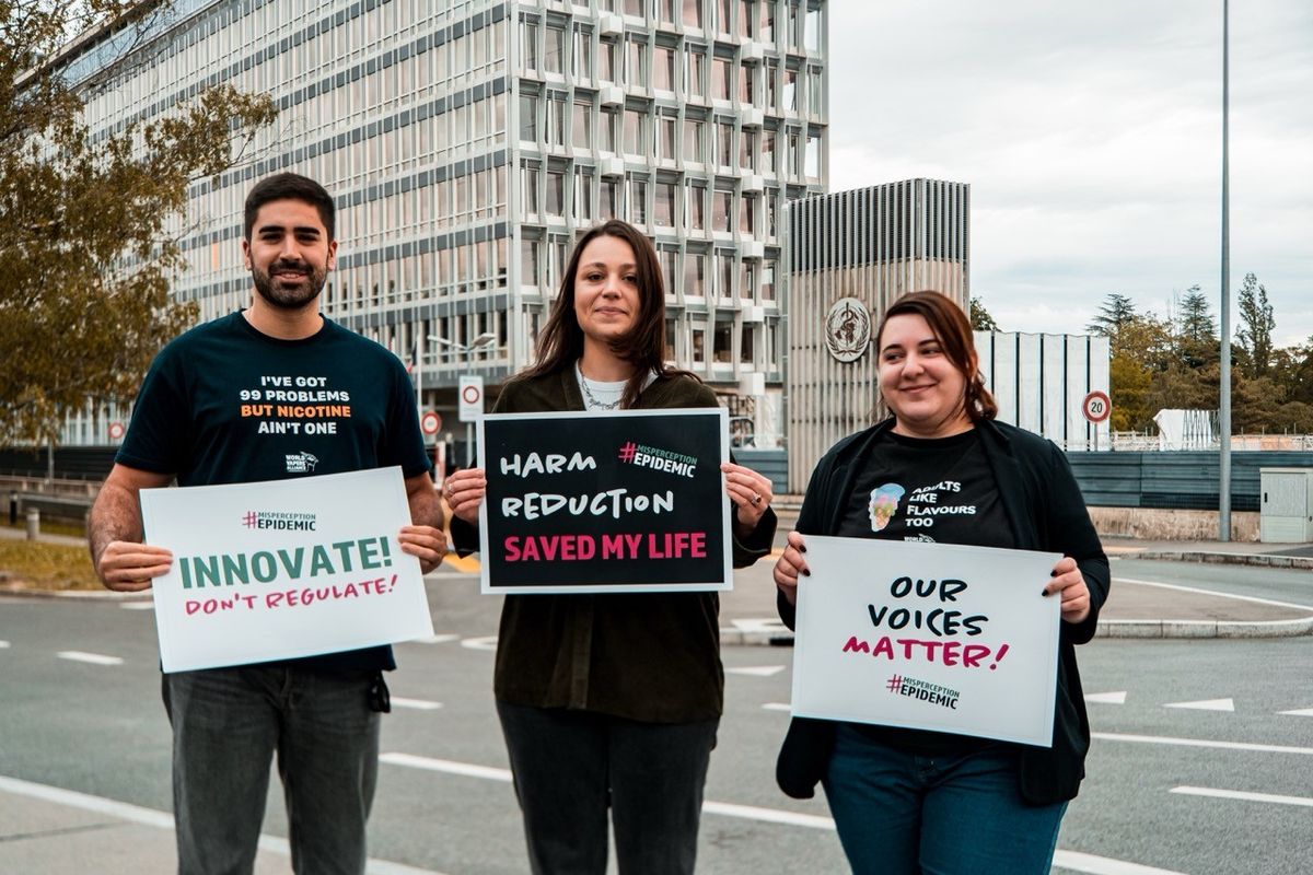 Vapers protest at WHO headquarters seeking recognition for vaping as valid harm-reduction tool