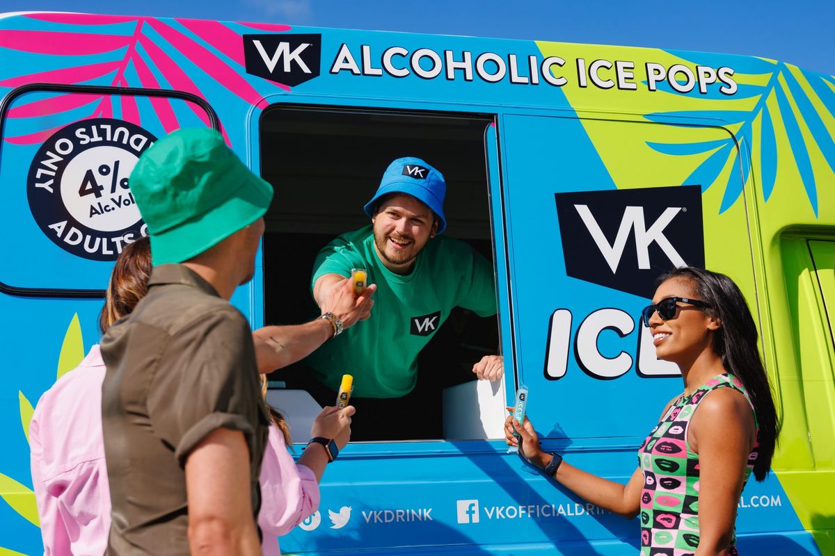 The VK van serves free alcoholic VK ice lollies at London's Potters Fields Park