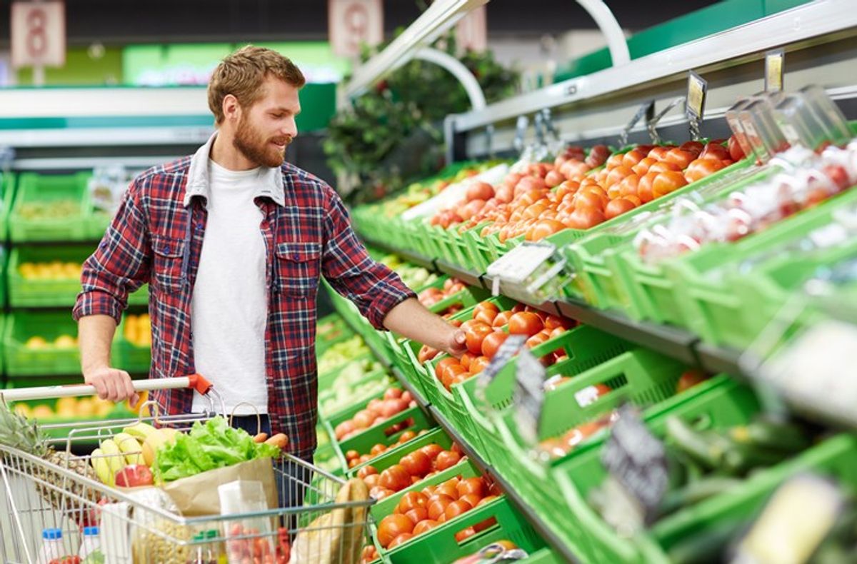 Loose fresh produce displayed in a modern UK supermarket