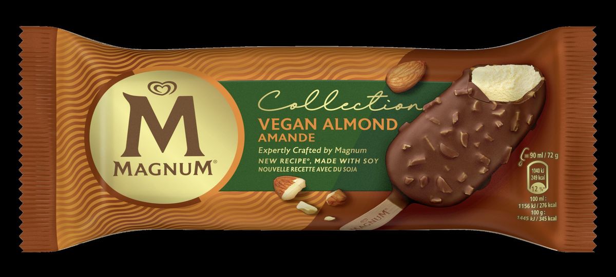 Magnum Vegan Almond 90ml stick with soy-based vanilla ice cream and almond-studded chocolate, £2.30 RRP