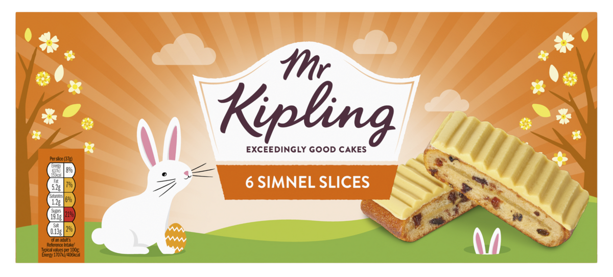 Mr Kipling Simnel Slices pack on UK shelf, Easter 2025 launch