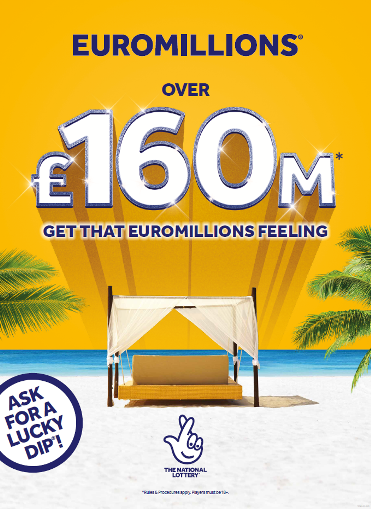 National Lottery retailer displaying £166m EuroMillions poster for March 21, 2025 jackpot draw