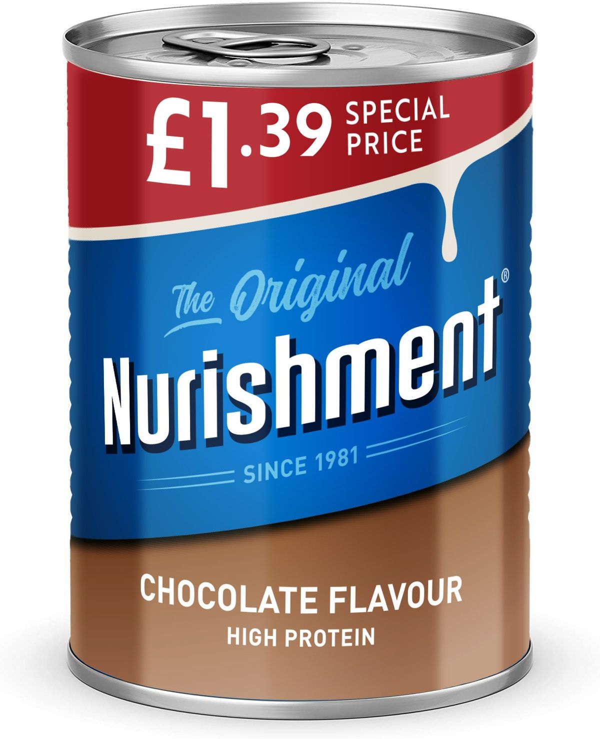 Nurishment milk drink cans in various flavors, now available in £1.39 PMP format