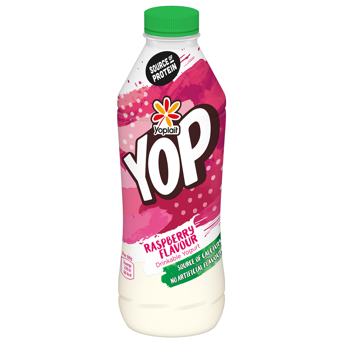 Yoplait Yop recyclable PET bottle in Strawberry flavor with new logo